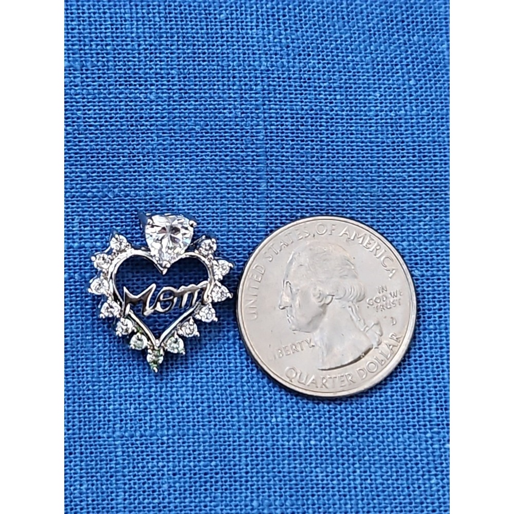 Sterling Silver "MOM" Heart 1" Pendant CZ Bling Spell Out Vintage Y2K - Picture 3 of 6